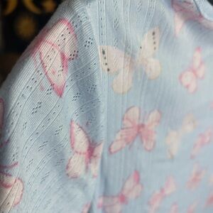 George Girls Blue Butterfly Ribbed Tee Pink Print XL 14-16 Short Sleeve